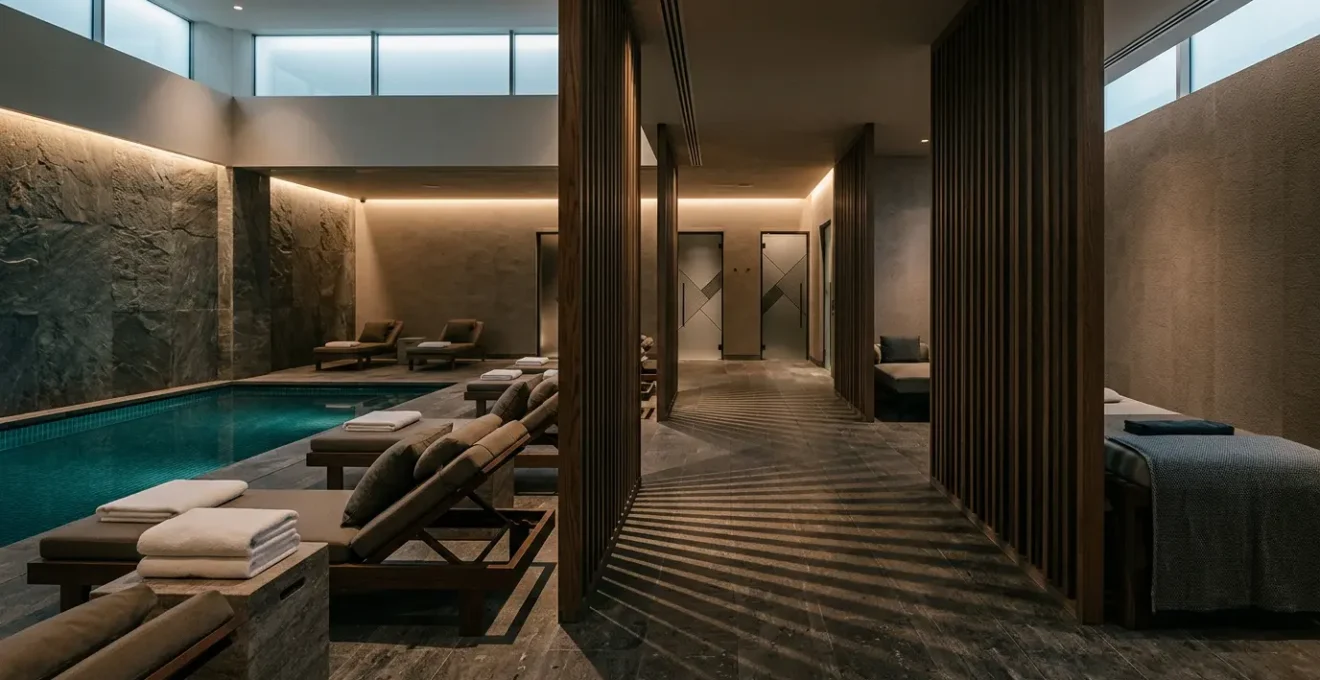 High-end London basement wellness suite with spa features showing architectural contradiction between luxury appeal and market liquidity