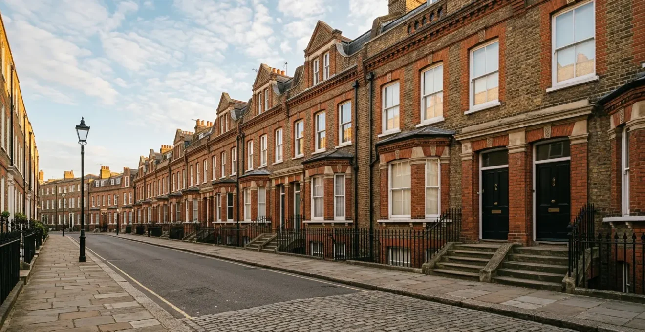 Victorian brick terrace houses in London showcasing architectural details that reflect freehold property ownership