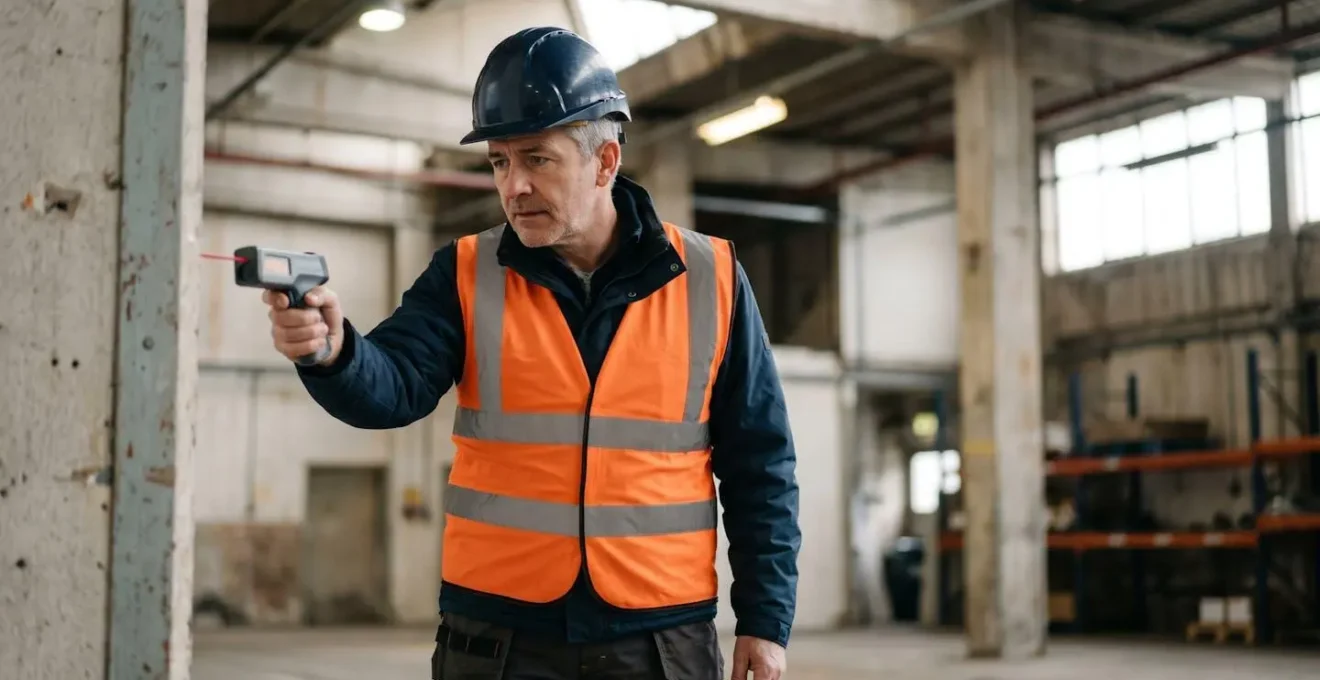 Building surveyor conducting detailed dilapidations inspection of commercial property infrastructure