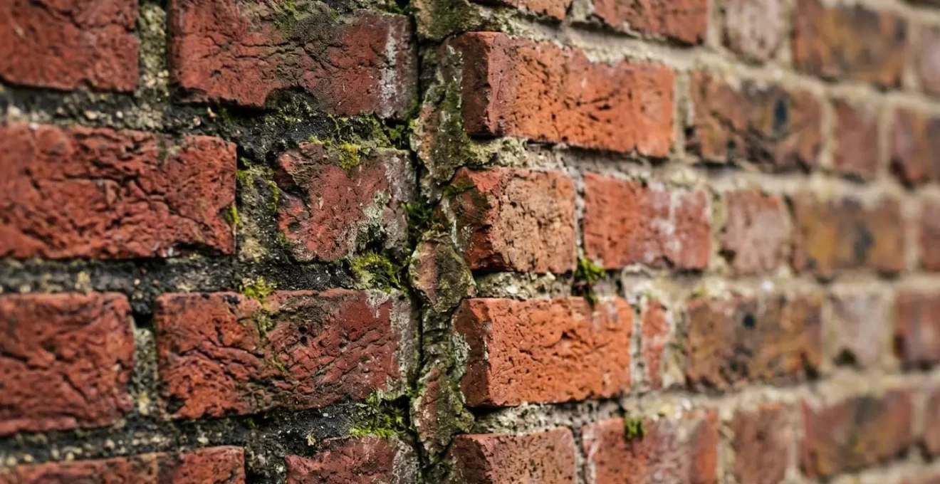 Architectural detail of shared brick wall between two English terraced houses showing physical connection and structural dependency