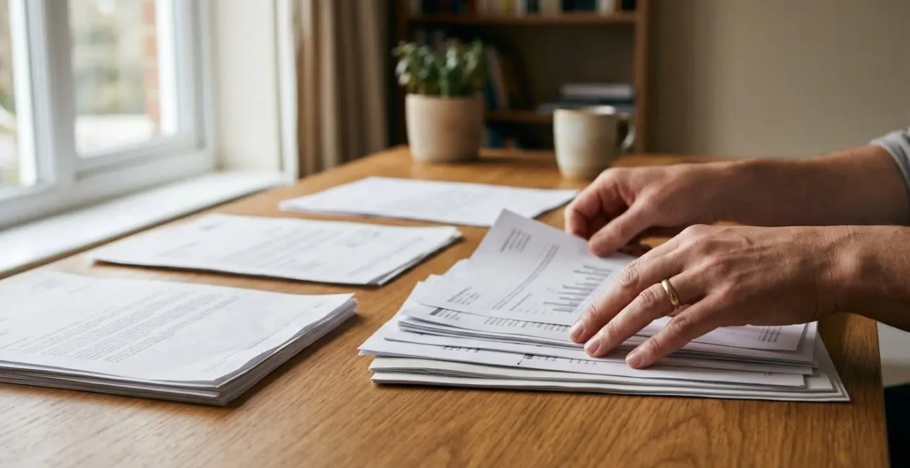 Hands organizing property documentation and certificates for accurate EPC assessment preparation