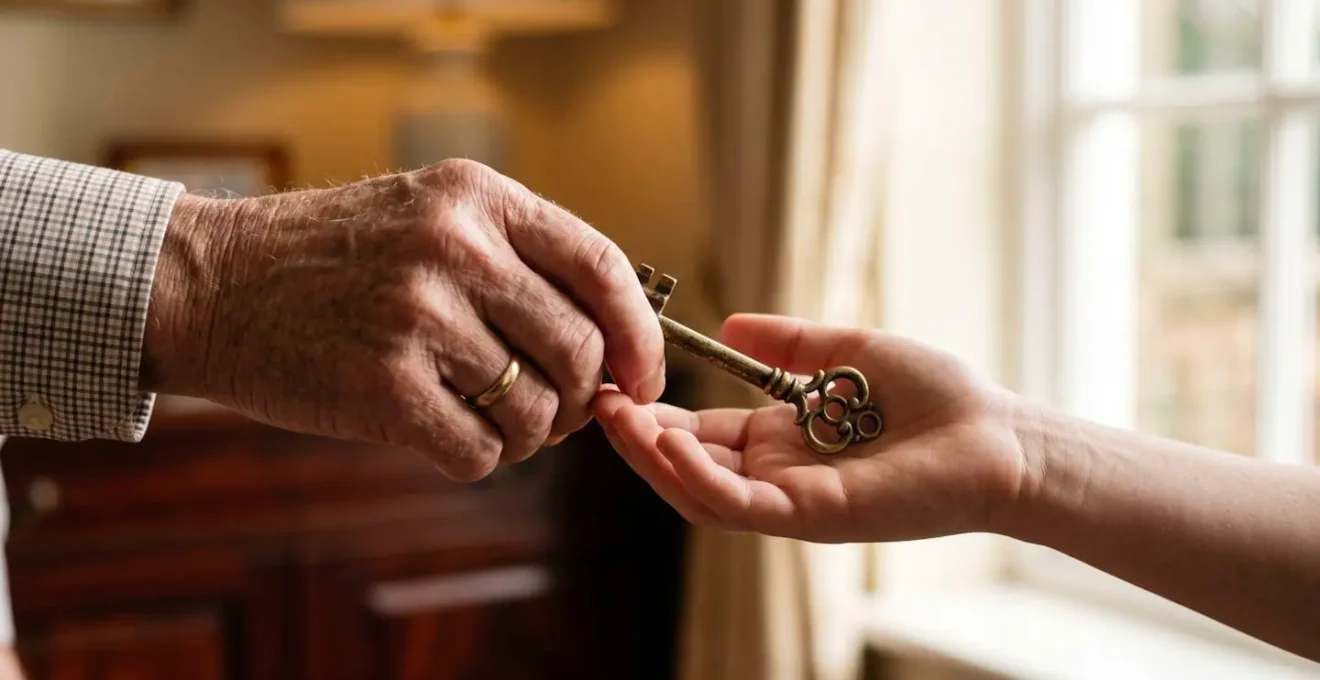 Generational wealth transfer symbolized through family heirloom objects in UK setting