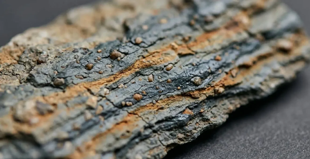 Macro detail of stratified London Clay soil sample showing engineering challenges