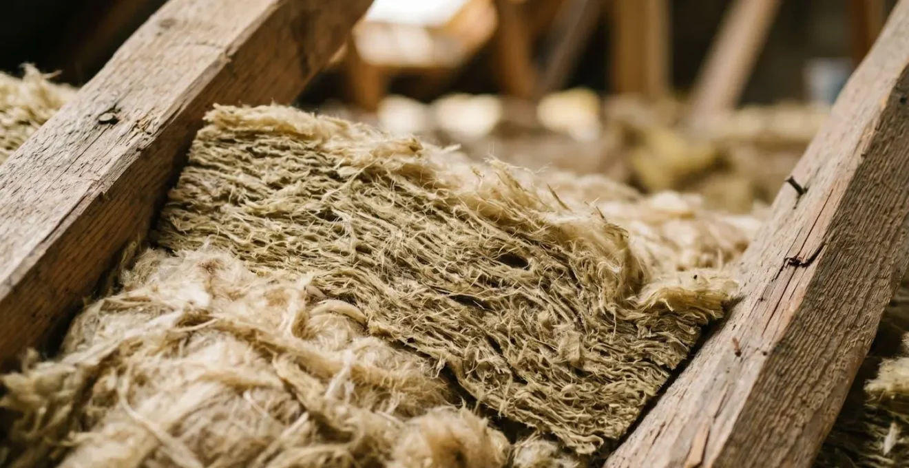 Close-up of loft insulation installation showing material texture and energy-saving home improvement work
