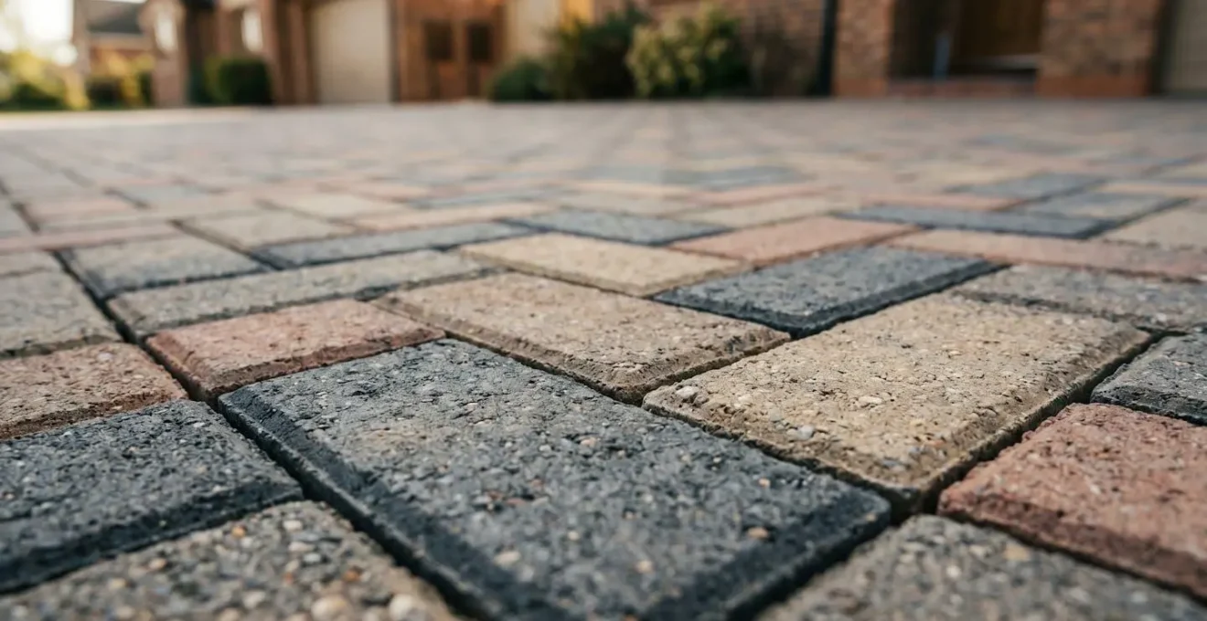 Newly installed block paving driveway on English suburban property showing craftsmanship and quality