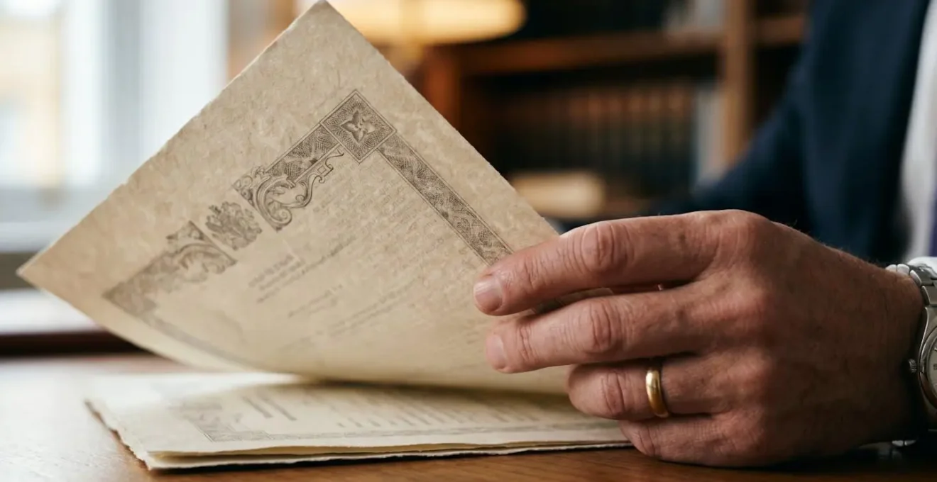 Close-up hands holding UK Land Registry document with selective focus illustrating strategic property acquisition research in London