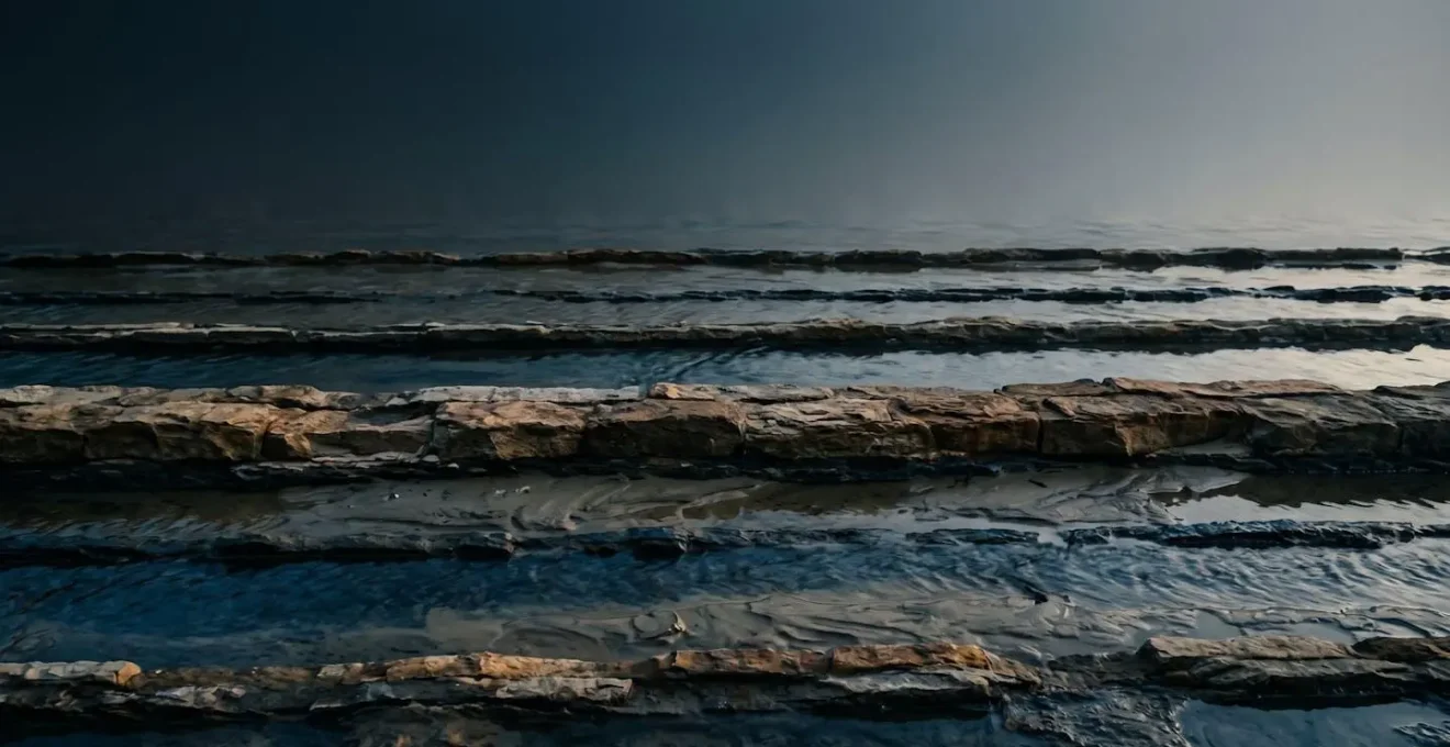 Abstract visualization of underground water movement and geological strata showing complexity of London subterranean conditions